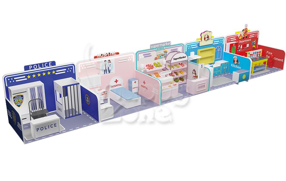 Customized Colorful Disassemble Role Play House Car Repair Farm Supermarket Pretend Indoor Play Mini Area Town Indoor Playground