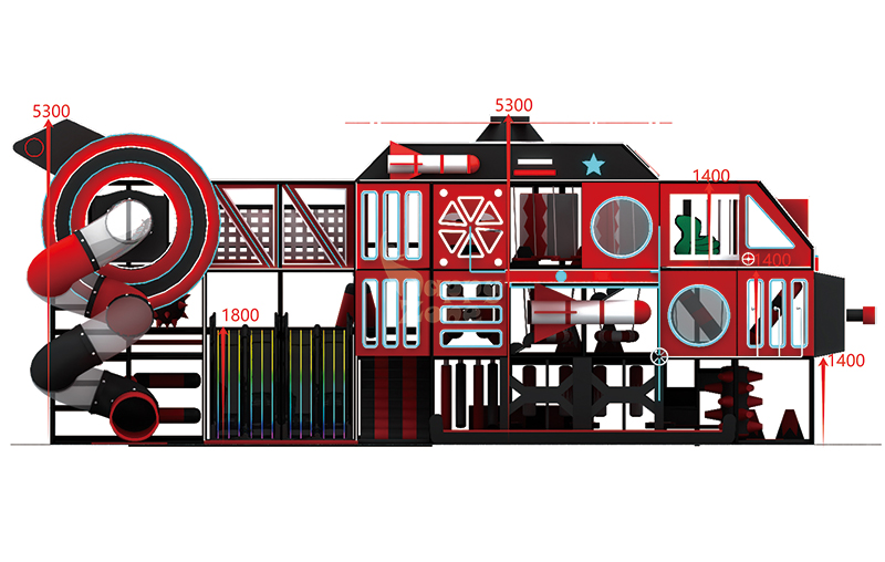 Red & Black Helicopter-Themed Custom Indoor Playground