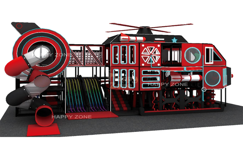Red & Black Helicopter-Themed Custom Indoor Playground