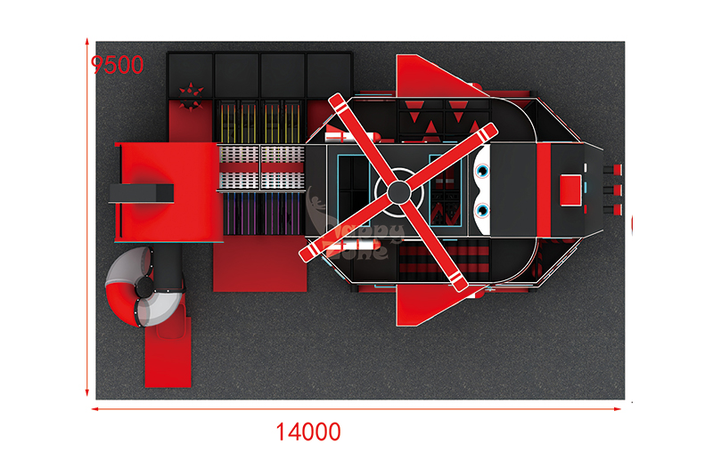 Red & Black Helicopter-Themed Custom Indoor Playground
