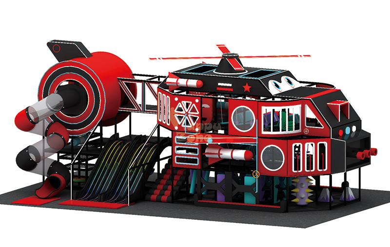 Red & Black Helicopter-Themed Custom Indoor Playground