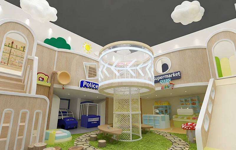 Wooden Indoor Playground Toddler Daycare Playland High Quality Role Play House Kids Soft Play Area Party Rental Equipment