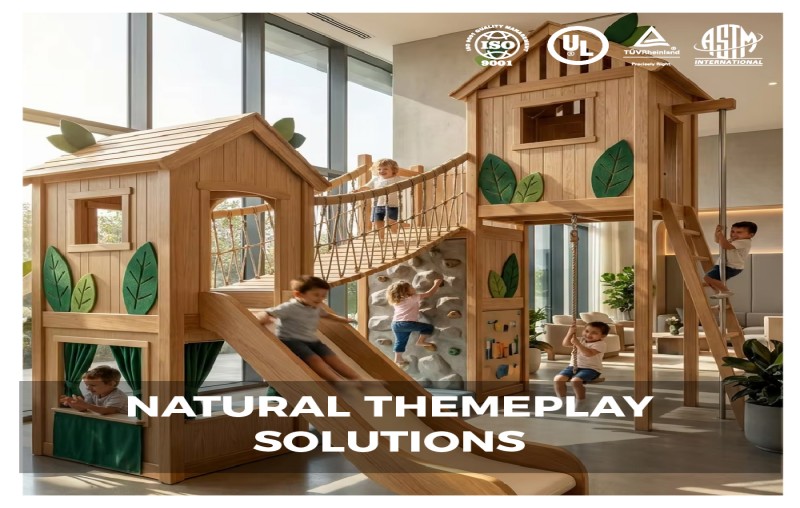 Eco-Play Biophilic Indoor Playground Equipment with Organic Adventure Structures Sustainable Themeplay Modules for Kids Area