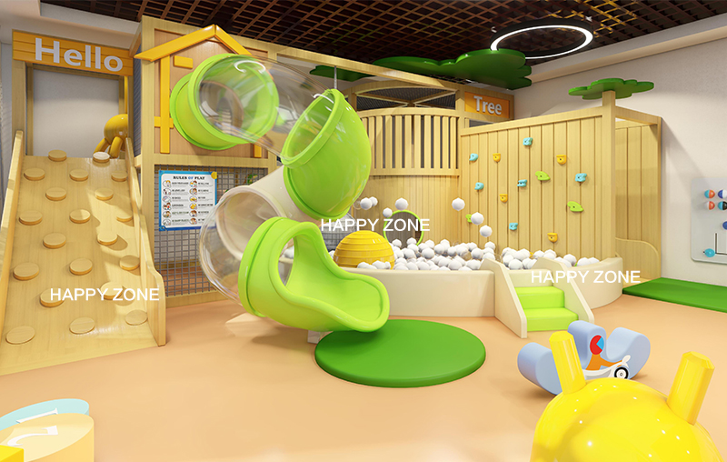 Natural Wooden Themed Toddler Soft Play Area Indoor Kids Playground for Nursery & Preschool